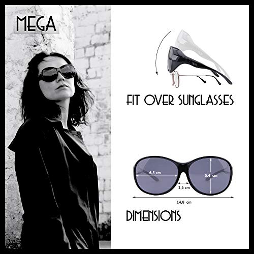ActiveSol Gafas superpuestas Mega para señora | Gafas de Sol polarizadas para Poner Encima de Las Gafas | UV400 | para Coche y Bicicleta | Gafas sobre Gafas | Gafas polarizadas| 32 g (Negro)