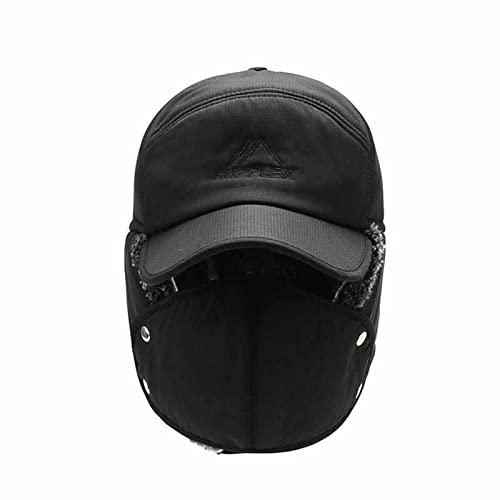 Adantico Gorra de Aviador para Hombre Sombrero de Invierno 2 en 1 y Orejeras con máscara Extraíble (Negro)