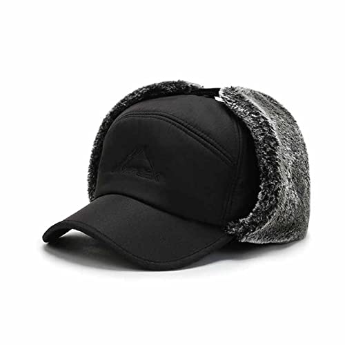 Adantico Gorra de Aviador para Hombre Sombrero de Invierno 2 en 1 y Orejeras con máscara Extraíble (Negro)