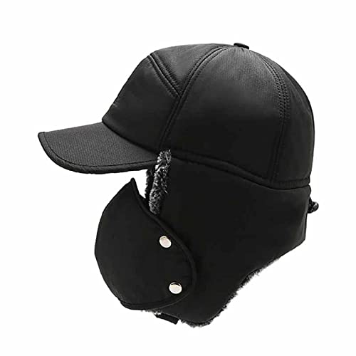 Adantico Gorra de Aviador para Hombre Sombrero de Invierno 2 en 1 y Orejeras con máscara Extraíble (Negro)