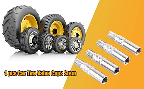 Adaptador de extensión de tapa de válvula de 4 piezas, tapas de válvula de rueda automotriz de metal Keenso Extensiones de vástago Extensor Car Truck Van Caravan, plata