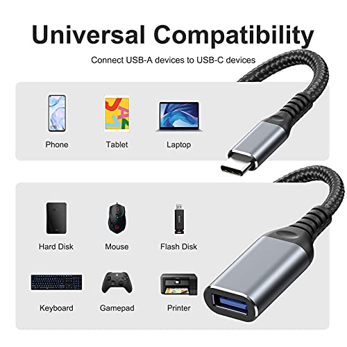 Adaptador USB C a USB 3.1,[2 Piezas] Cable OTG USB Tipo C Macho a USB Hembra Adapter para MacBook Pro, Xiaomi Note 7/Mi 9T, Galaxy S10/S9, Huawei P10/P9/Mate 10, y Más Dispositivos con USB C