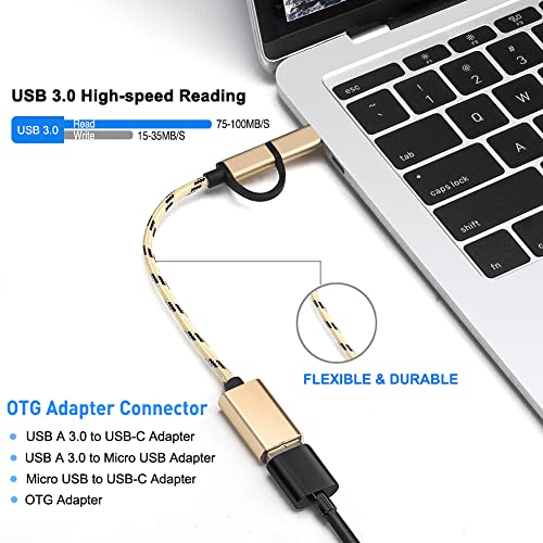 Adaptador USB C/Micro a USB, Seminer 2 en 1 USB C a USB Micro a USB 3.0 OTG Adaptador Cable Compatible con iMac Android Google Samsung Galaxy y más, Oro