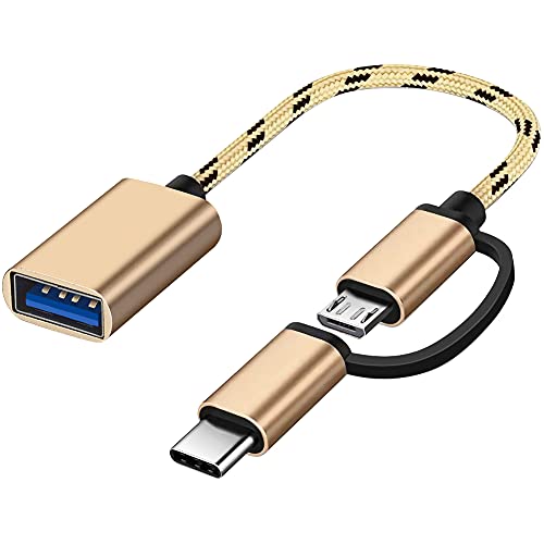 Adaptador USB C/Micro a USB, Seminer 2 en 1 USB C a USB Micro a USB 3.0 OTG Adaptador Cable Compatible con iMac Android Google Samsung Galaxy y más, Oro