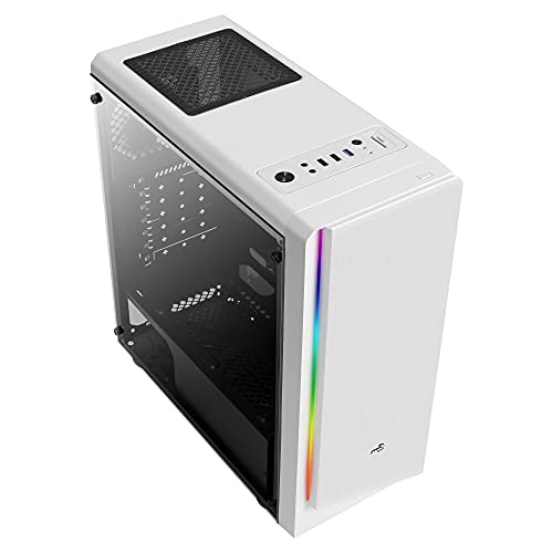 Aerocool Rift, caja PC ATX blanca, RGB 13 modos, panel lateral, ventilador 12cm, blanco