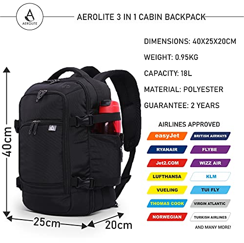 Aerolite 40x20x25cm Tamaño Máximo Permitido por Ryanair Equipaje de Mano Bolsa de Cabina Bolsa de Hombro Mochila Bolsa de Vuelo 40x20x25, Negro