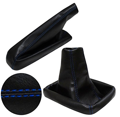 AERZETIX: Funda para palanca de cambios y freno de mano de piel sintética negro con costuras azul