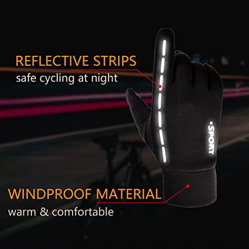 AFIT Guantes de Otoño Invierno a Prueba de Viento Impermeable Antideslizantes Ciclismo Bicicleta Correr Aire Libre Guantes Pantalla Táctil Guantes para Hombres y Mujeres (Negro, M)