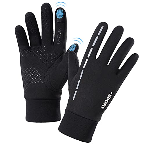 AFIT Guantes de Otoño Invierno a Prueba de Viento Impermeable Antideslizantes Ciclismo Bicicleta Correr Aire Libre Guantes Pantalla Táctil Guantes para Hombres y Mujeres (Negro, M)