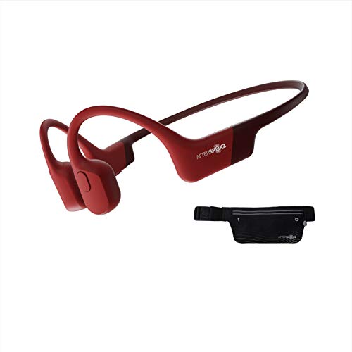 AfterShokz Aeropex, Auriculares Deportivos Inalambricos con Bluetooth 5.0, Tecnología de Conduccion Osea, Diseño Open-Ear, Resistente al Polvo y al Agua IP67, Solar Red