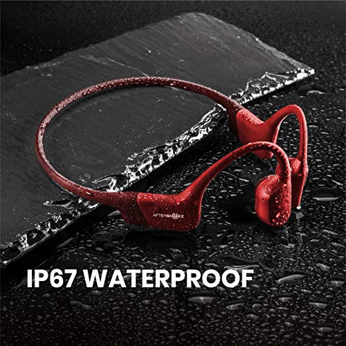 AfterShokz Aeropex, Auriculares Deportivos Inalambricos con Bluetooth 5.0, Tecnología de Conduccion Osea, Diseño Open-Ear, Resistente al Polvo y al Agua IP67, Solar Red