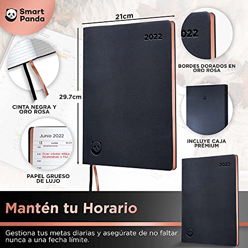 Agenda 2022 Premium de Smart Panda - A4 Planificador 2022 Semana Vista, Oro Rosa - Tapa Blanda, Caja de Regalo - Intervalos de 30 minutos - Calendario Anual, Diario Espiral - en Español