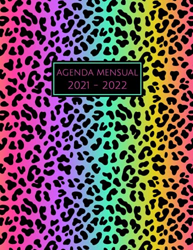 Agenda Mensual 2021 - 2022: Agenda Leopardo 2021 2022 - Planificador Mensual 2021 2022 Libreta con diseño de estampado de leopardo en colores neon - Agenda Mes Vista a4