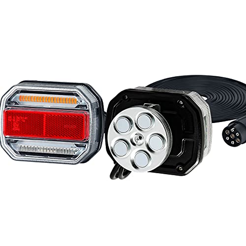 AGRISHOP Kit Magnético Luces Traseras para Remolque LED 10-30v, led Piloto Trasero ,Luces Trasera Coche led Magnético Con Cable de7,5 my Enchufes de 7Pines Impermeable Para Camion Tractor Homologadas 