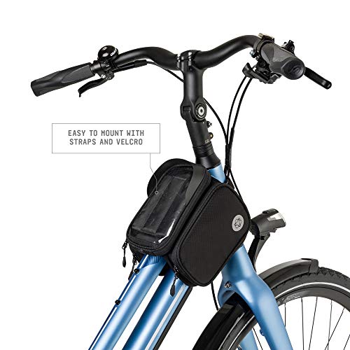 AGU Essentials Performance Bolsa Doble para Cuadro de Bicicleta con Portateléfonos, Bolsa Portateléfono 1 Litro para Bicicleta, Repelente al Agua, Reflectante, Poliéster Reciclado 100% - Negro
