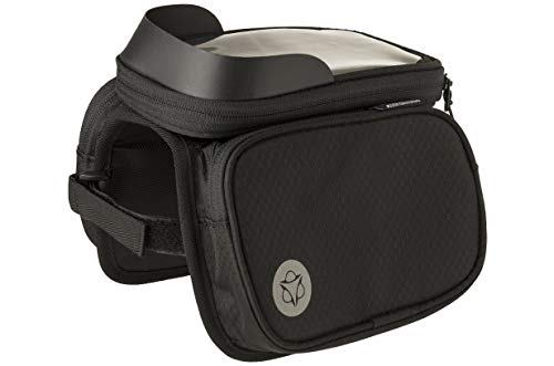 AGU Essentials Performance Bolsa Doble para Cuadro de Bicicleta con Portateléfonos, Bolsa Portateléfono 1 Litro para Bicicleta, Repelente al Agua, Reflectante, Poliéster Reciclado 100% - Negro