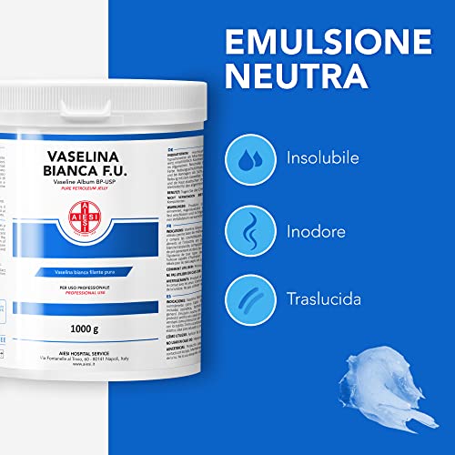 AIESI® Vaselina blanca fibrosa pura Ph.Eur. tarro de 1 kg para uso Médico Dermatológico y Profesional # Made in Italy