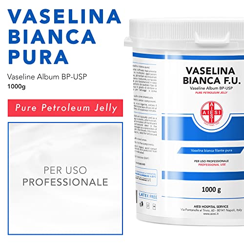 AIESI® Vaselina blanca fibrosa pura Ph.Eur. tarro de 1 kg para uso Médico Dermatológico y Profesional # Made in Italy