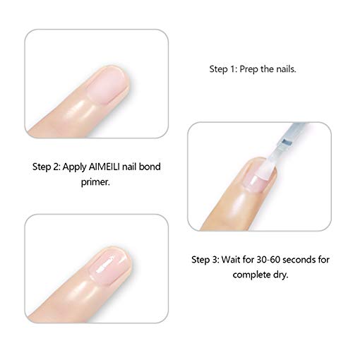 AIMEILI Primer Uñas Nail Primer Bonder Base Preparación de Uñas Deshidratador Primer Para Uñas Esmalte Permanente sin Necesidad de Lámpara UV/LED Esmalte de uñas de Gel Para Diseño de Arte 10ML