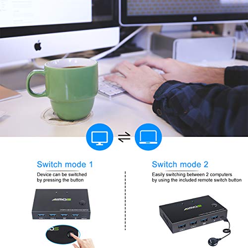 AIMOS KVM Switch, Conmutador HDMI 2 Entradas 1 Salida USB Hub, Admite 4K @ 30Hz 3D para Computadora Portátil, PC, PS4, Xbox HDTV, No Admite Hotkey, Se Puede Conectar a HUB