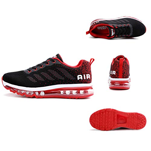 Air Zapatillas de Running para Hombre Mujer Zapatos para Correr y Asfalto Aire Libre y Deportes Calzado Unisexo Black Red 43
