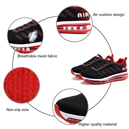 Air Zapatillas de Running para Hombre Mujer Zapatos para Correr y Asfalto Aire Libre y Deportes Calzado Unisexo Black Red 43