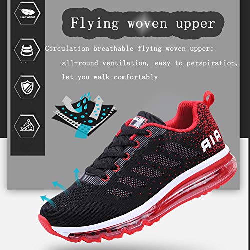 Air Zapatillas de Running para Hombre Mujer Zapatos para Correr y Asfalto Aire Libre y Deportes Calzado Unisexo Black Red 43