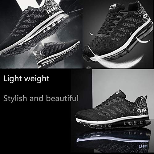 Air Zapatillas de Running para Hombre Mujer Zapatos para Correr y Asfalto Aire Libre y Deportes Calzado Unisexo Black White 45