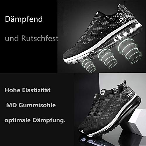 Air Zapatillas de Running para Hombre Mujer Zapatos para Correr y Asfalto Aire Libre y Deportes Calzado Unisexo Black White 45