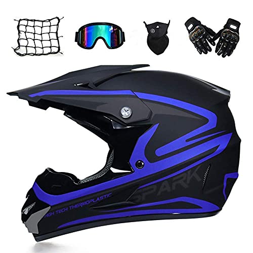 Aishengjia Cascos de Cross-Country, Cascos de Motocross, Gafas, Guantes, Redes de Motociclista, Cascos de Motociclista de Cross-Country, Cascos de protección integrales de MTB para Hombres y Mujeres