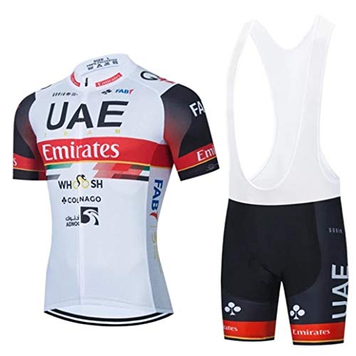 AJL Camiseta de Ciclismo para Hombre de Manga Corta Emiratos Árabes Unidos, Maillot de Ciclismo al Aire Libre Verano,Pro Road Bike Race Club, Conjunto Combinado Ciclo compresión Secado rápido