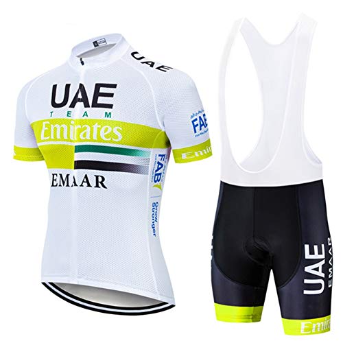 AJL Maillot de Ciclismo de Verano de Manga Corta para Hombre UAE Team Amarillo,Pro Road Mountain Bike Racing Club Maillot de Ciclismo al Aire Libre,Conjunto de Ciclo compresión Secado rápido