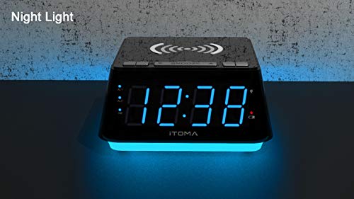 Alarma de Carga inalámbrica con 1.2" Indicador LED Azul Hielo, Alarma Doble, Control de atenuación de 4 etapas, Sensor de Temperatura Ambiente, Cargador inalámbrico iPhone X, Cargador USB (CKS801)