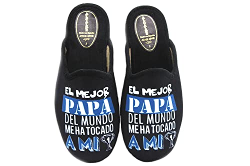 ALCALDE - 10721 Negro - Zapatilla de IR por casa, Pantufla Destalonada, Chinela el Mejor Papa del Mundo, para: Hombre Color: Negro Talla:43