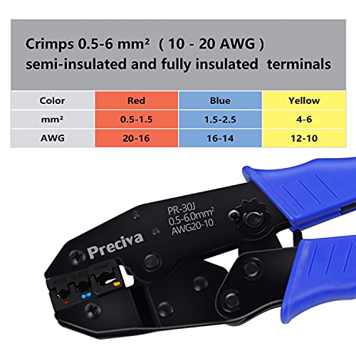 Alicates de terminales Crimpadora de Alambre kit,Preciva 0.5-6 mm² de trinquete ajustable con 700 Terminal para terminales de cable aislados