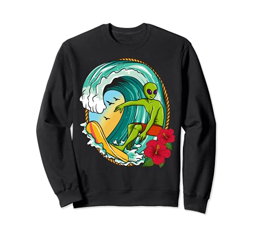 Alien Surfboarder Blue Sky Wave Surf Floral Hawaii Surfing Sudadera