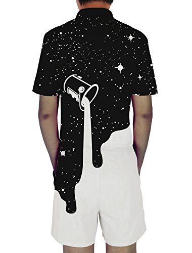 ALISISTER Mono Hombre 3D Pintar Cangilón Impreso Cremallera de Manga Corta Mameluco Monos Hombre Verano Tema Partido Onesies Jumpsuit en Blanco y Negro XXL