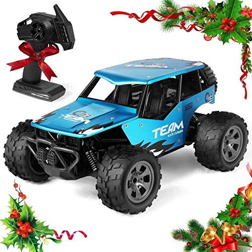 Alloy Climbing Off-Road Vehicle 1/18 High Speed Desert Rock Climbing Truck 2.4G Wireless Remote Control Off Road Cars Vehicle Electric Monster Truck All Terrain for Boys Girls Birthday Toy GIF (Blue