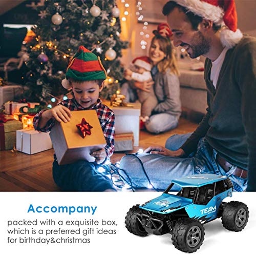 Alloy Climbing Off-Road Vehicle 1/18 High Speed Desert Rock Climbing Truck 2.4G Wireless Remote Control Off Road Cars Vehicle Electric Monster Truck All Terrain for Boys Girls Birthday Toy GIF (Blue