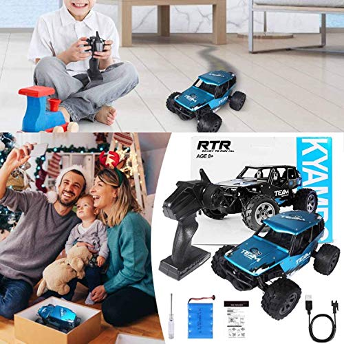 Alloy Climbing Off-Road Vehicle 1/18 High Speed Desert Rock Climbing Truck 2.4G Wireless Remote Control Off Road Cars Vehicle Electric Monster Truck All Terrain for Boys Girls Birthday Toy GIF (Blue