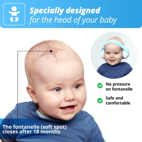 Alpine Muffy Baby Orejeras para bebés - Orejeras para bebés y niños de hasta 36 meses - Previene daños auditivos - Mejora el sueño en movimiento - fácil de ajustar - Azul