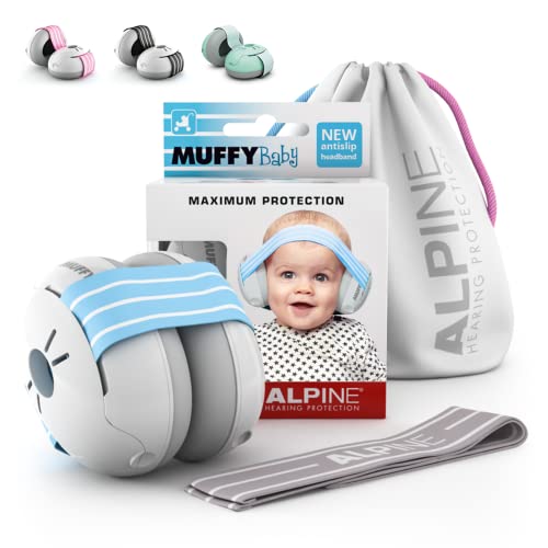 Alpine Muffy Baby Orejeras para bebés - Orejeras para bebés y niños de hasta 36 meses - Previene daños auditivos - Mejora el sueño en movimiento - fácil de ajustar - Azul