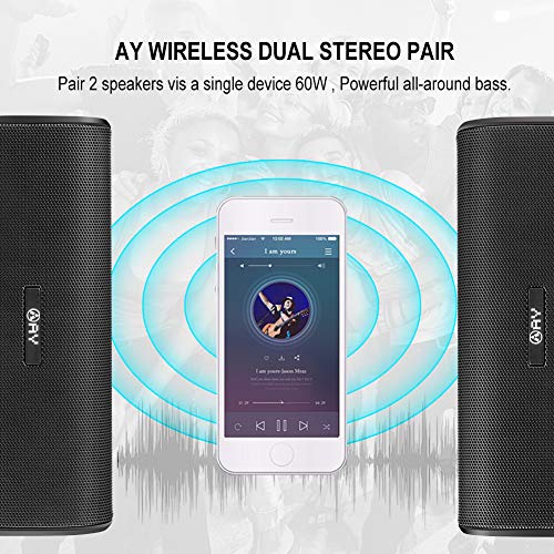 Altavoz 30W Portátil Bluetooth 5.0 AY, Impermeable IPX7 Altavozs Inalámbrico, Sonido estéreo HD Potentes & Micrófono, Resistente a Golpes, Autonomía de 24H para Camping,Viajes, Aire Libre.