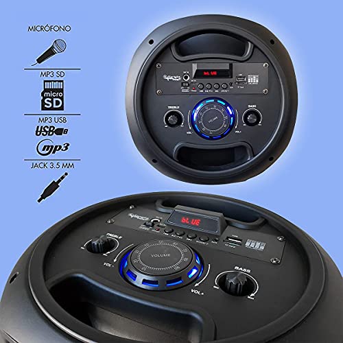 Altavoz Bluetooth BSL-S60 con iluminación RGB | 2 Altavoces de 8 Pulgadas | 2x15W RMS | Batería de 4 Horas de duración | Función Karaoke | Radio FM | USB | TF