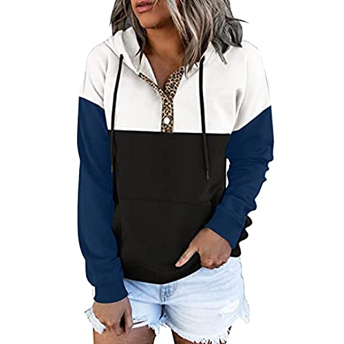 Alueeu Sudaderas Mujer con Capucha Bloque de Color a Rayas Camiseta de Manga Larga Túnica Jerséis Sueltos Estampado Otoño Invierno Chándal Suéter Cordón Tops con Bolsillos