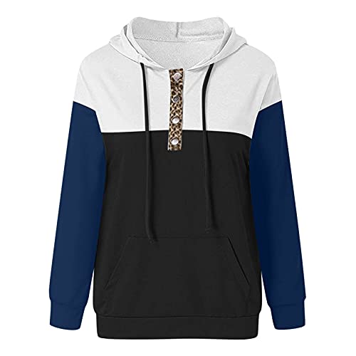 Alueeu Sudaderas Mujer con Capucha Bloque de Color a Rayas Camiseta de Manga Larga Túnica Jerséis Sueltos Estampado Otoño Invierno Chándal Suéter Cordón Tops con Bolsillos