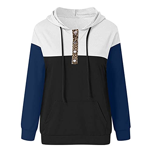 Alueeu Sudaderas Mujer con Capucha Bloque de Color a Rayas Camiseta de Manga Larga Túnica Jerséis Sueltos Estampado Otoño Invierno Chándal Suéter Cordón Tops con Bolsillos