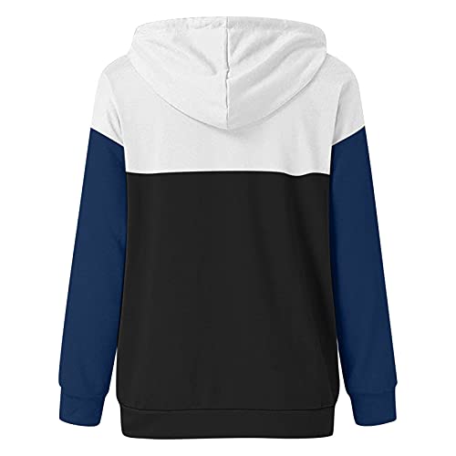 Alueeu Sudaderas Mujer con Capucha Bloque de Color a Rayas Camiseta de Manga Larga Túnica Jerséis Sueltos Estampado Otoño Invierno Chándal Suéter Cordón Tops con Bolsillos