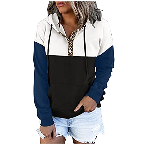 Alueeu Sudaderas Mujer con Capucha Bloque de Color a Rayas Camiseta de Manga Larga Túnica Jerséis Sueltos Estampado Otoño Invierno Chándal Suéter Cordón Tops con Bolsillos