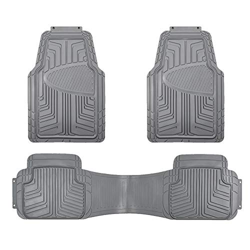 Amazon Basics - Alfombrilla de goma para coches, todocaminos y camiones hecha para todas las estaciones, gris (3 unidades, alfombrilla trasera continua)